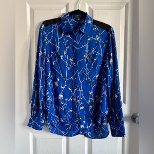 Rag & Bone Long Sleeve Button Down Shirt Flowy Blouse Tree Branches Blue Small